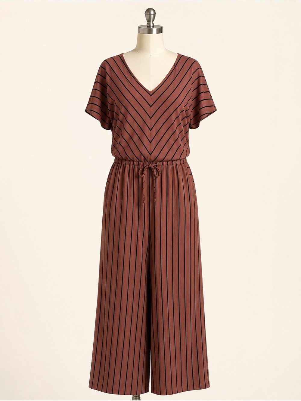 Sonoma size XL Striped Rust Jumpsuit with Drawstring Waist, Wide Legs